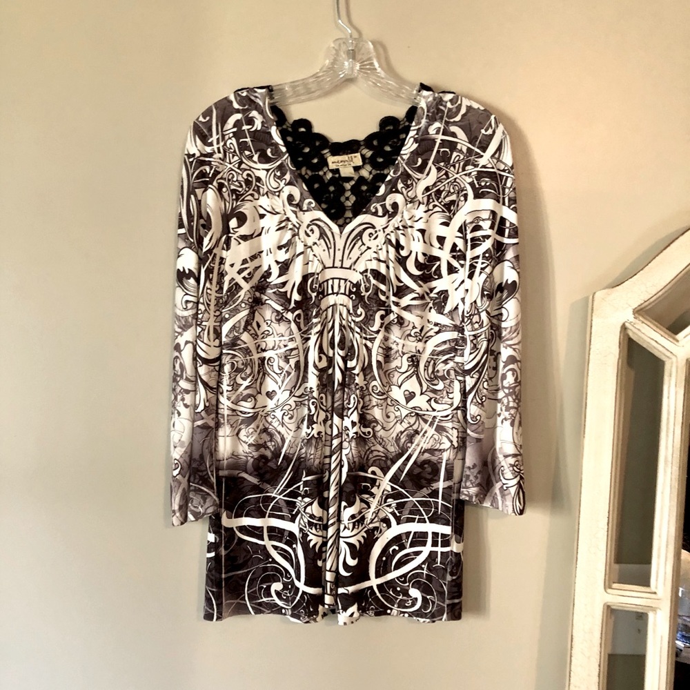 One World Live and Let Live Black and White Blouse